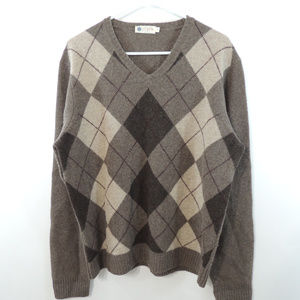 J Crew Mens Fleece Sweater V-neck Brown Size L